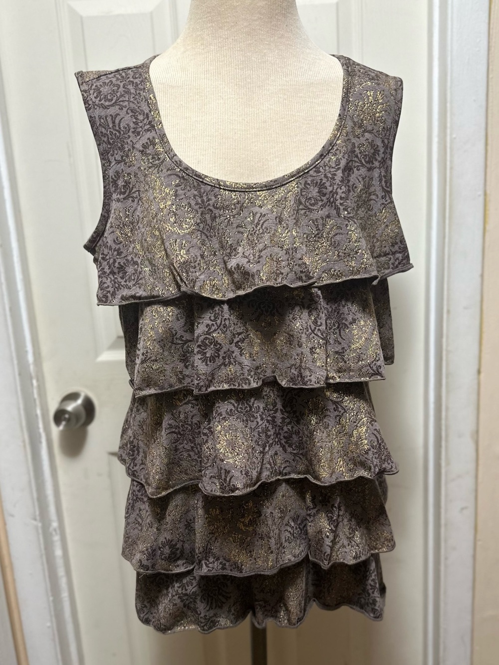 Vintage Y2K Cocomo Metallic Tiered Ruffle Tank Top -Brown/Gold size Large #575